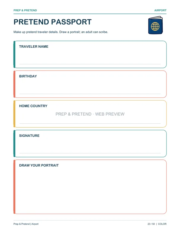 Airport: actual printable pretend passport, page 23