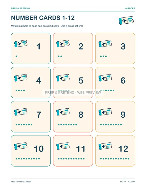 Airport: actual printable number cards 1-12, page 37