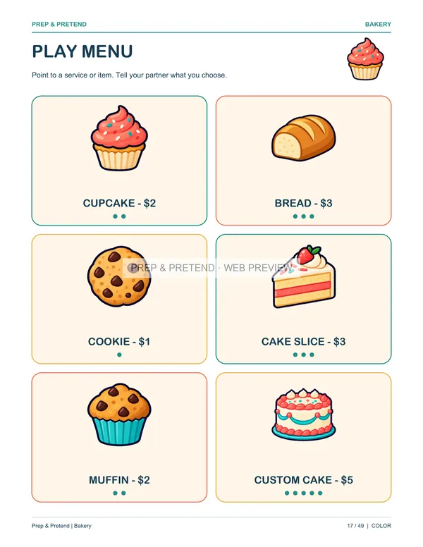 Bakery: actual printable play menu, page 17