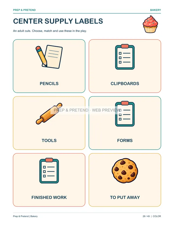 Bakery: actual printable center supply labels, page 28