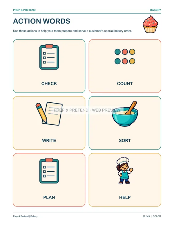 Bakery: actual printable action words, page 29