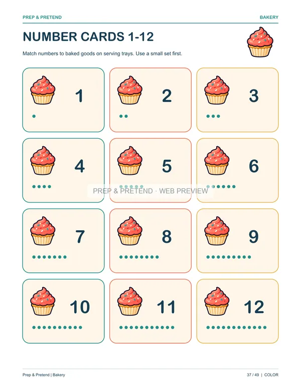 Bakery: actual printable number cards 1-12, page 37