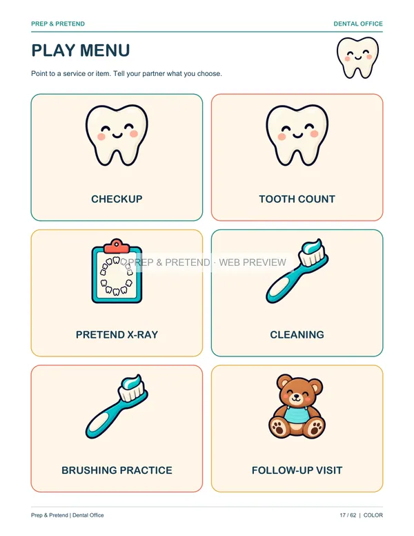 Dentist: actual printable play menu, page 17