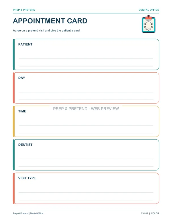Dentist: actual printable appointment card, page 23