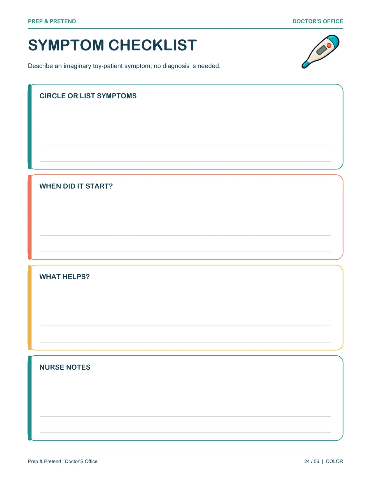 Doctor’s Office: authentic printable Symptom Checklist, page 24