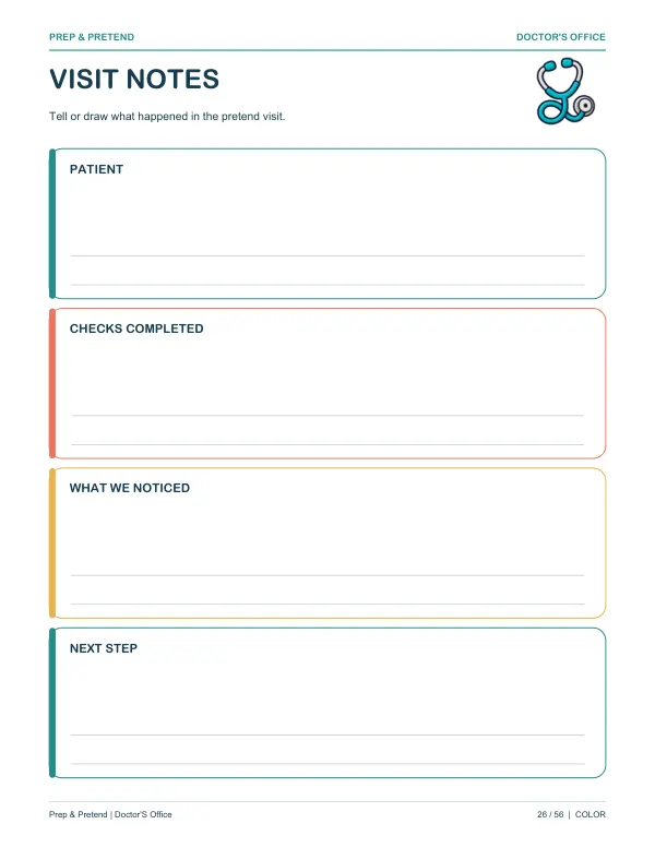 Doctor’s Office: authentic printable Visit Notes, page 26