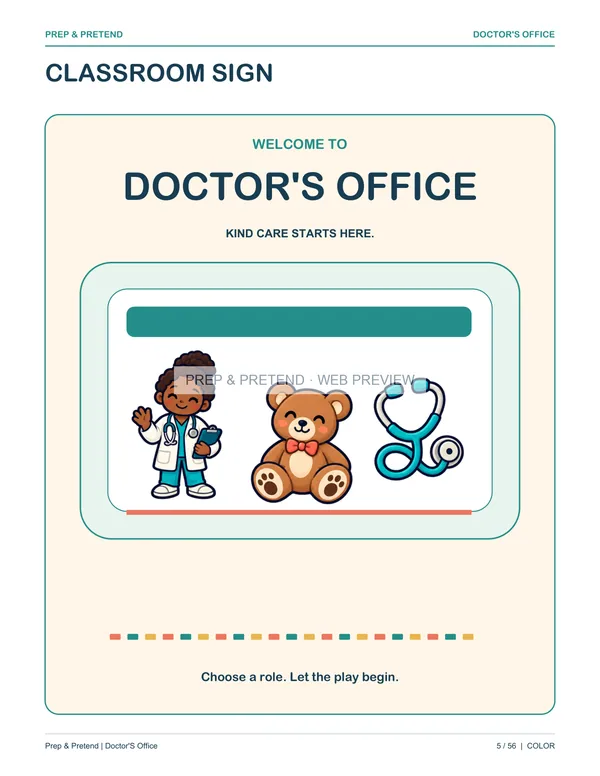 Doctor’s Office: actual printable classroom sign, page 5