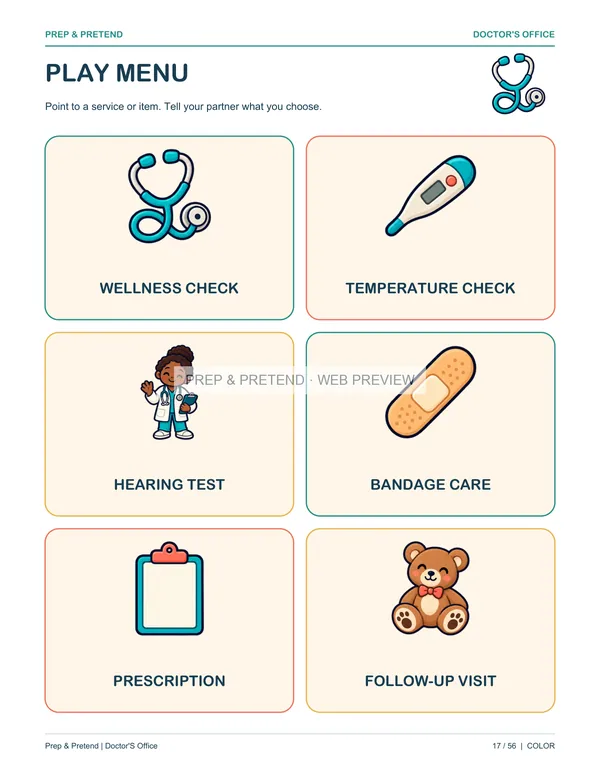 Doctor’s Office: actual printable play menu, page 17