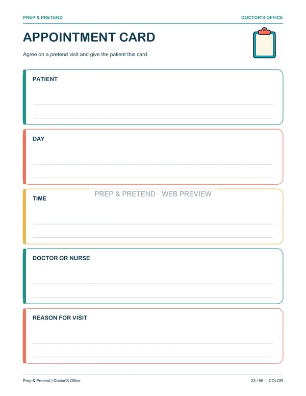 Doctor’s Office: actual printable appointment card, page 23