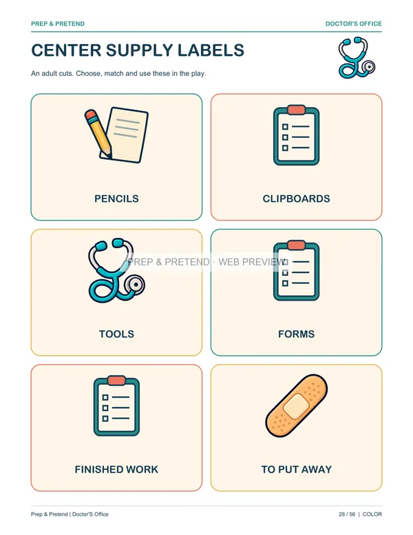 Doctor’s Office: actual printable center supply labels, page 28