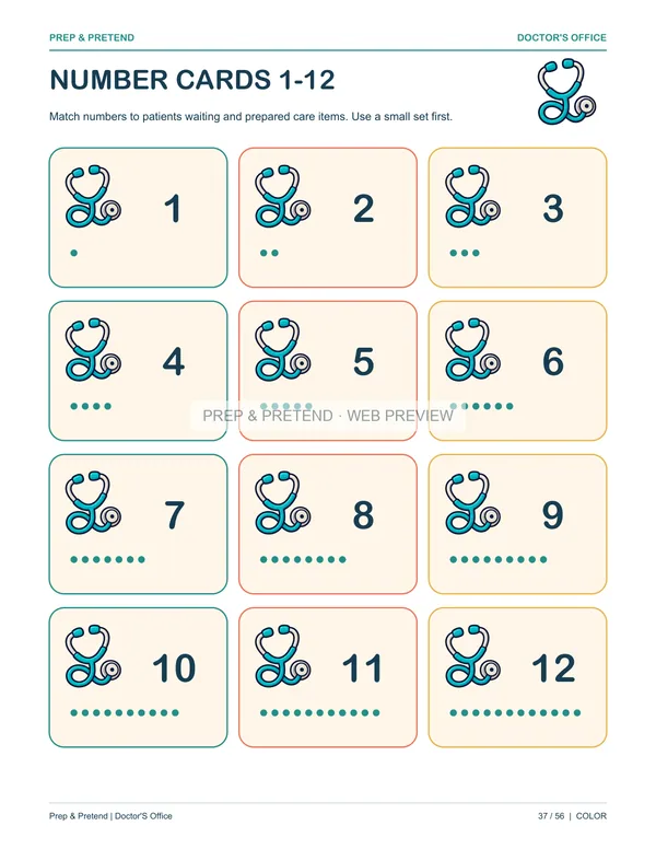 Doctor’s Office: actual printable number cards 1-12, page 37