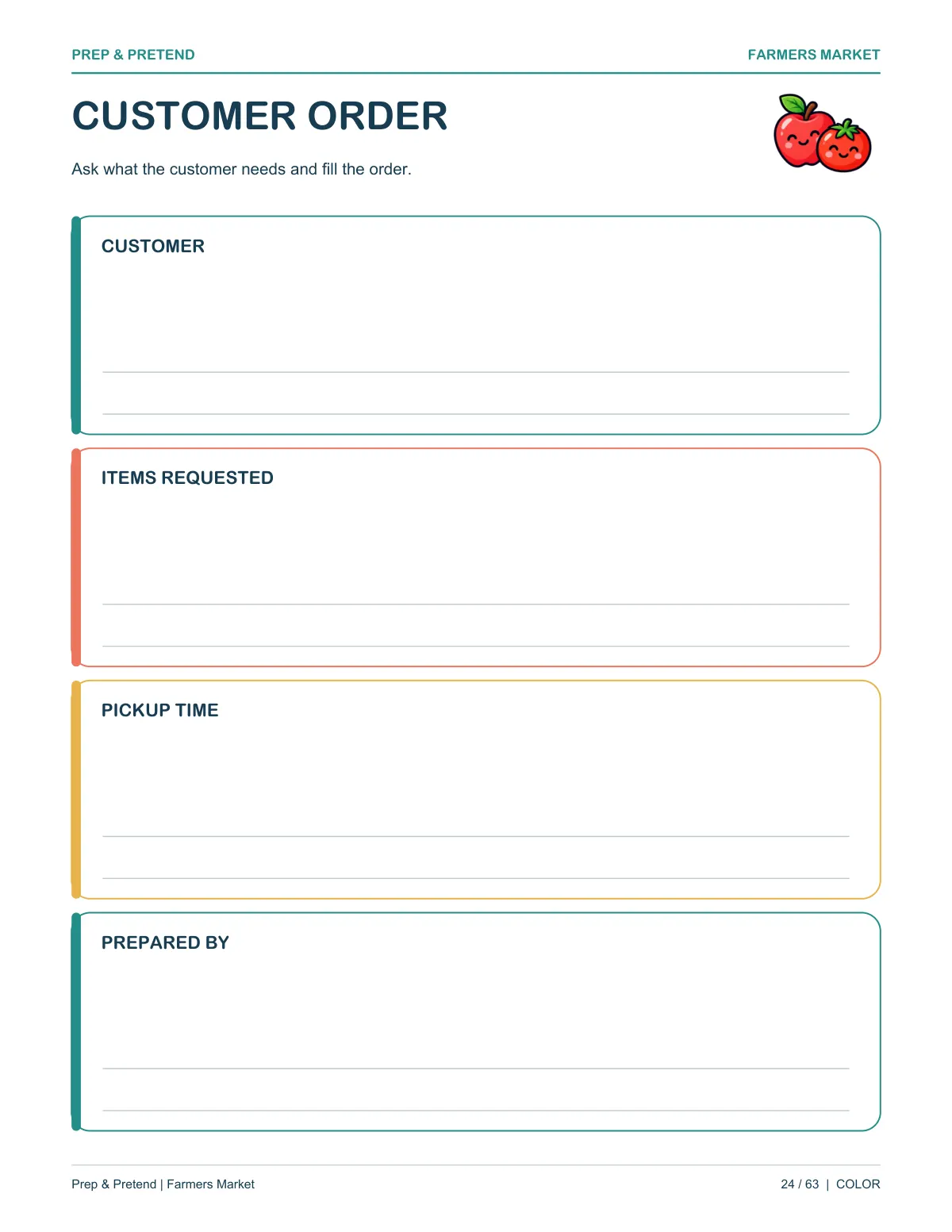 Farmers Market: authentic printable Customer Order, page 24
