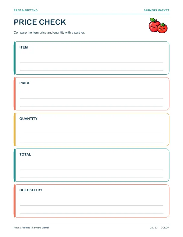 Farmers Market: authentic printable Price Check, page 26