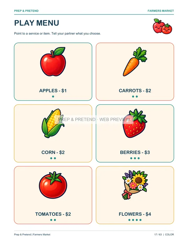 Farmers Market: actual printable play menu, page 17