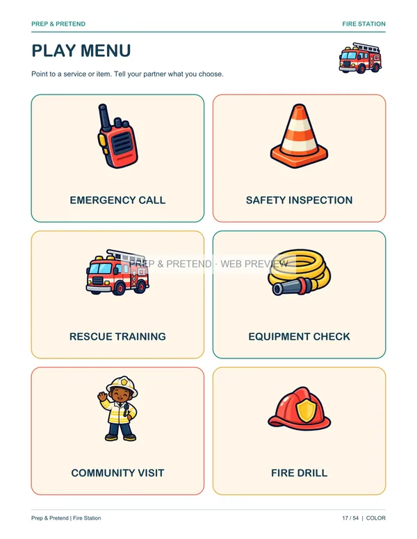 Fire Station: actual printable play menu, page 17