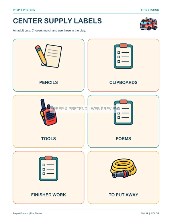 Fire Station: actual printable center supply labels, page 28