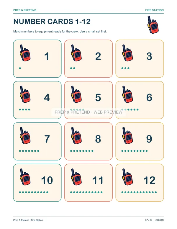 Fire Station: actual printable number cards 1-12, page 37