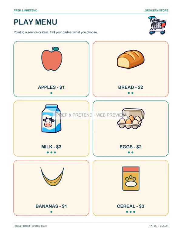 Grocery Store: actual printable play menu, page 17