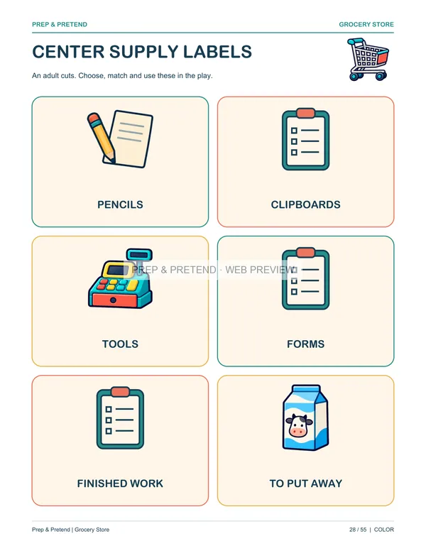 Grocery Store: actual printable center supply labels, page 28