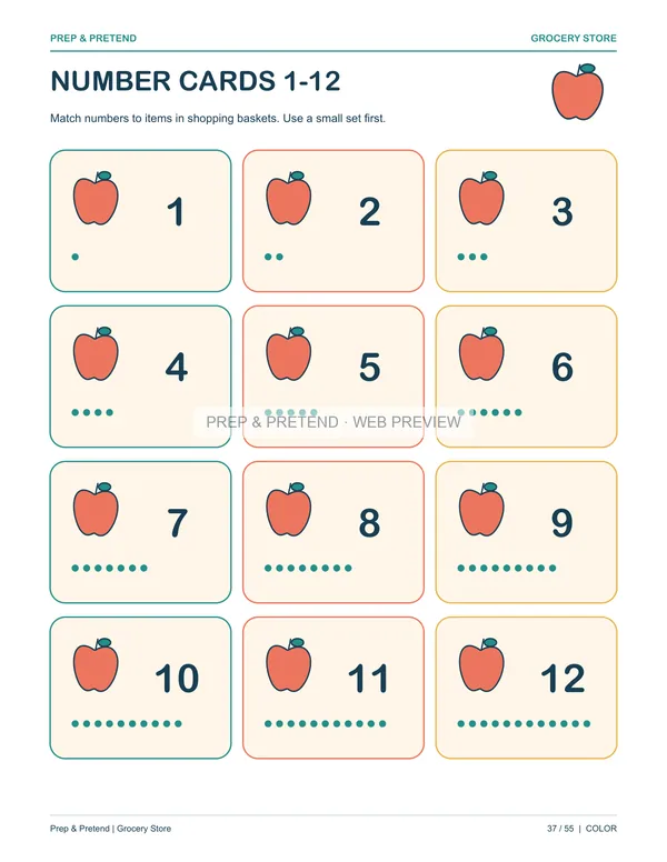 Grocery Store: actual printable number cards 1-12, page 37