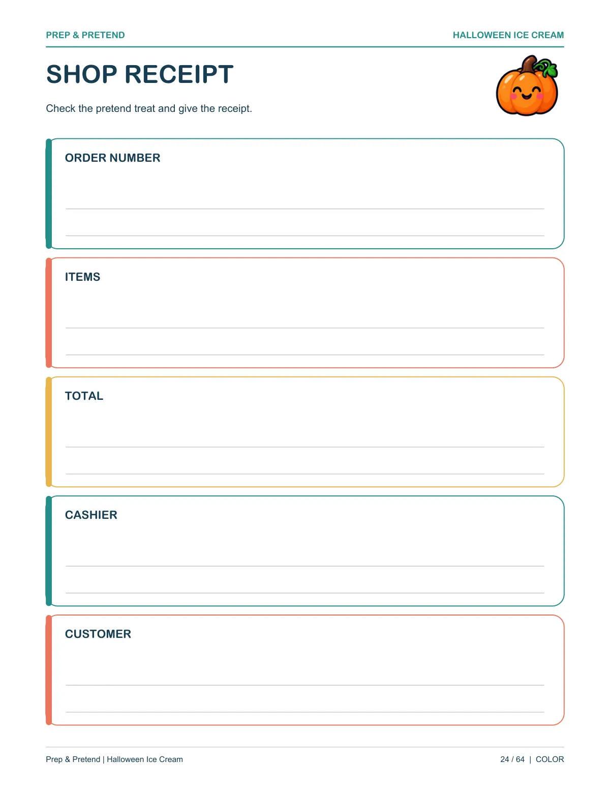 Halloween Ice Cream Shop: authentic printable Shop Receipt, page 24