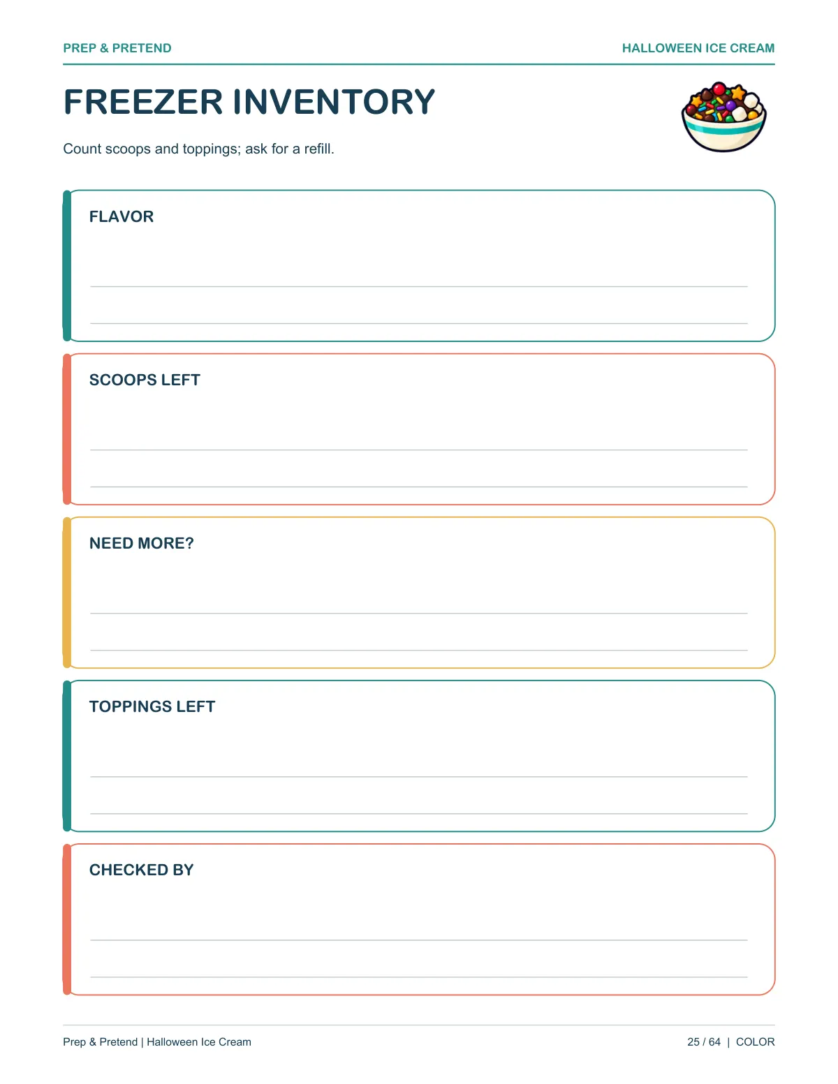 Halloween Ice Cream Shop: authentic printable Freezer Inventory, page 25