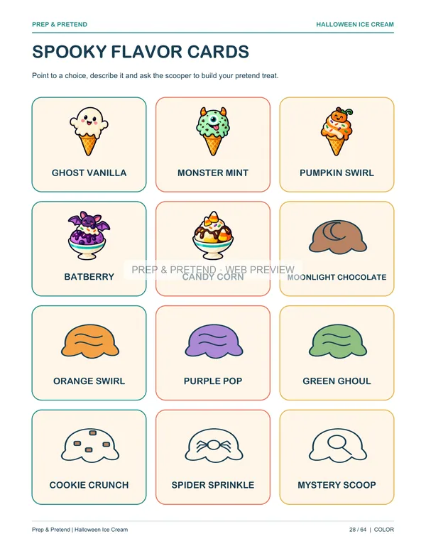 Halloween Ice Cream Shop: actual printable spooky flavor cards, page 28