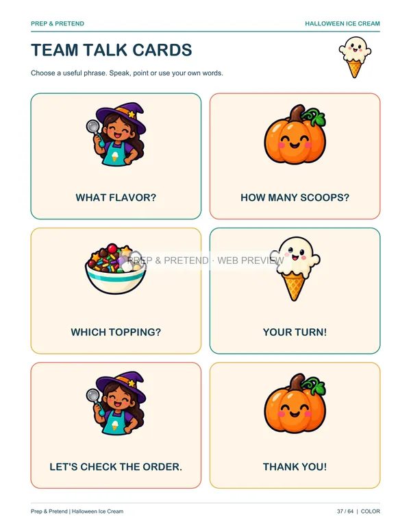 Halloween Ice Cream Shop: actual printable team talk cards, page 37