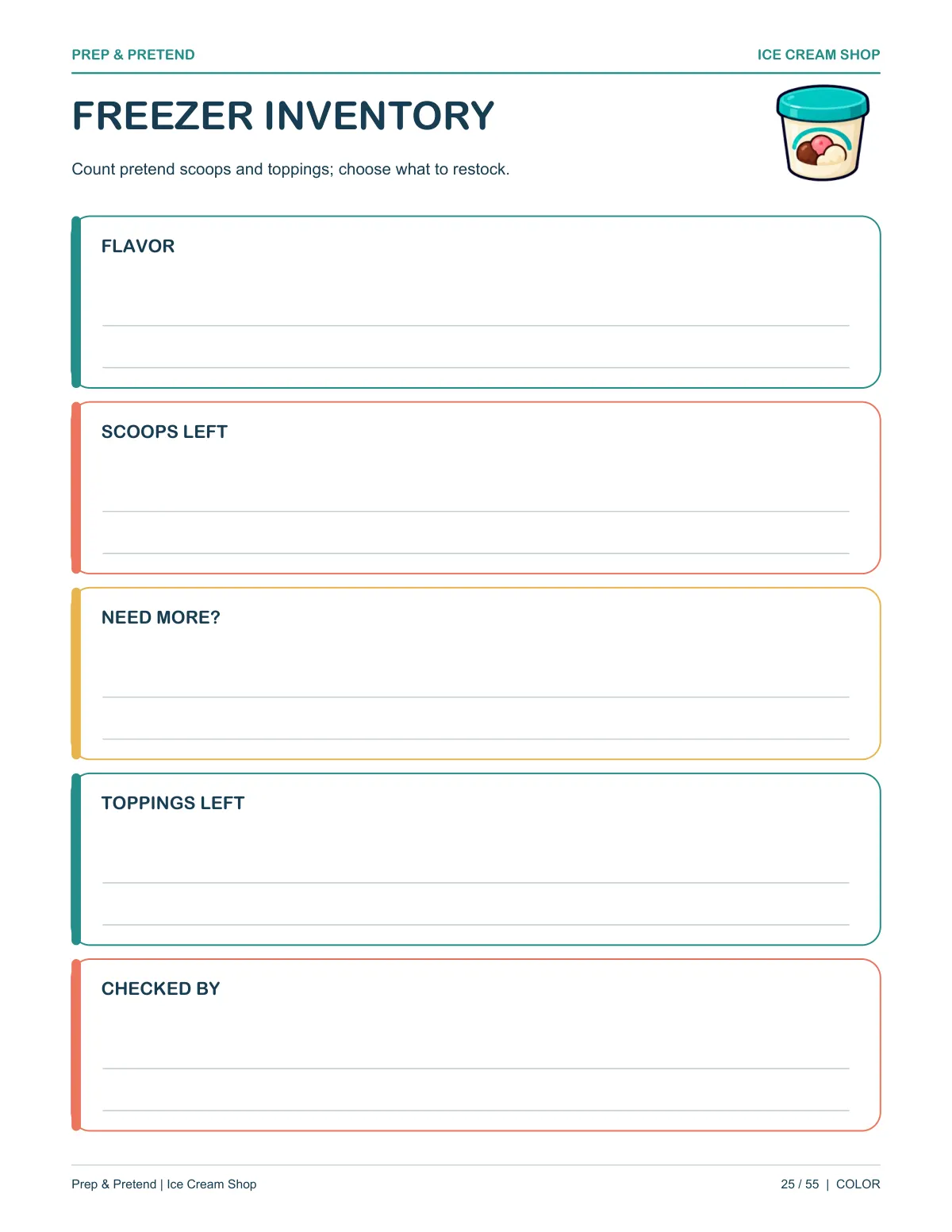 Ice Cream Shop: authentic printable Freezer Inventory, page 25