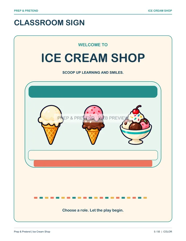 Ice Cream Shop: actual printable classroom sign, page 5