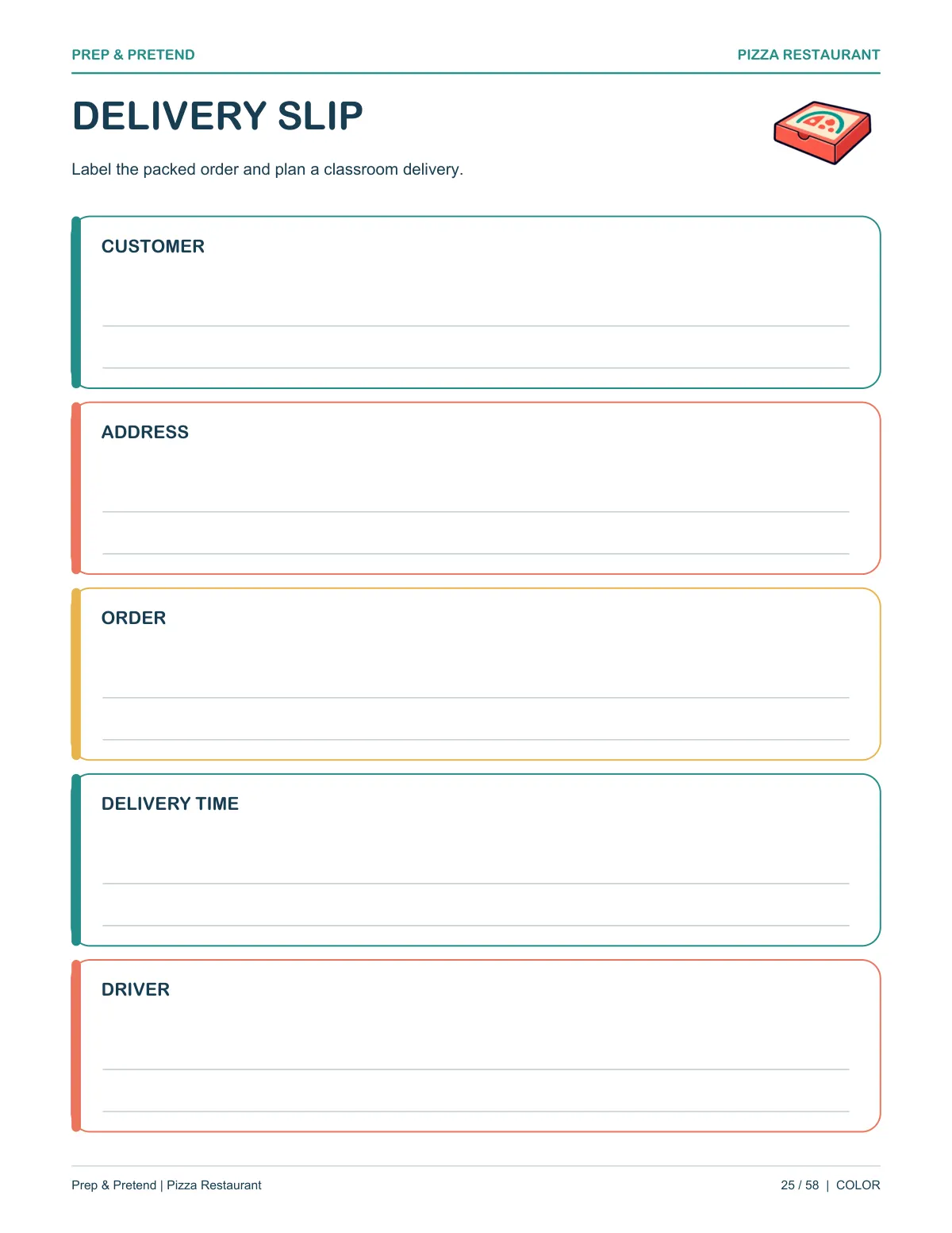 Pizza Restaurant: authentic printable Delivery Slip, page 25