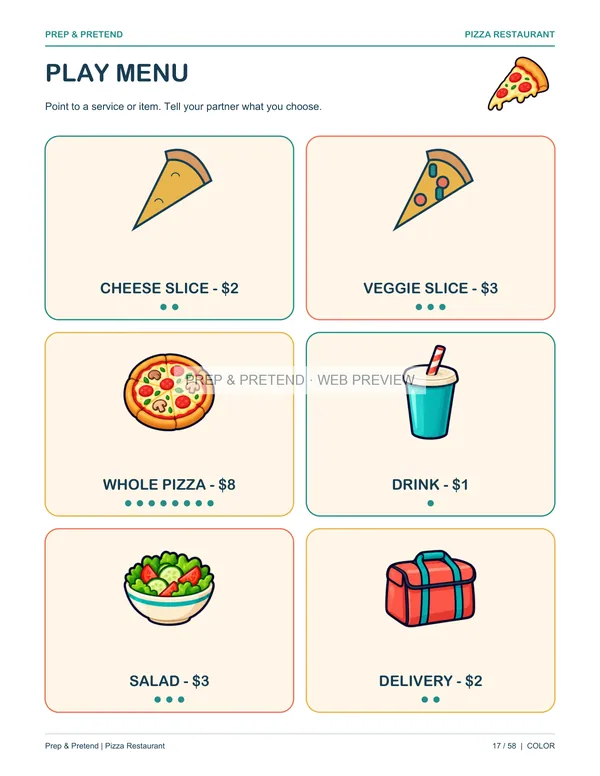 Pizza Restaurant: actual printable play menu, page 17