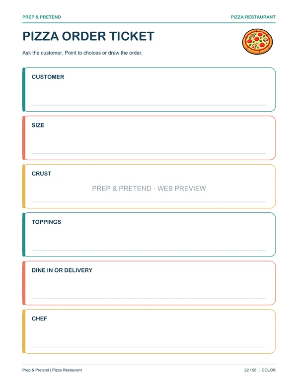Pizza Restaurant: actual printable pizza order ticket, page 22