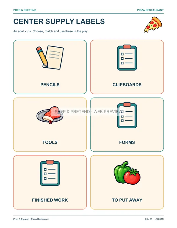 Pizza Restaurant: actual printable center supply labels, page 28