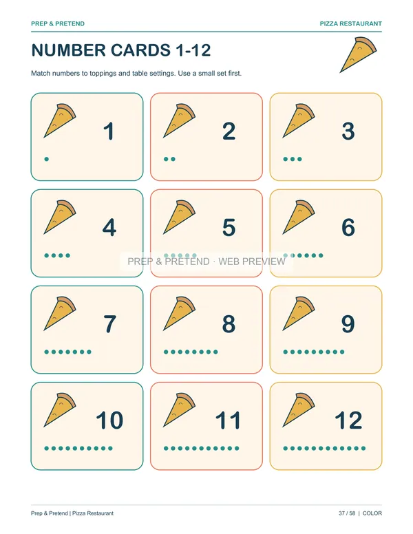 Pizza Restaurant: actual printable number cards 1-12, page 37