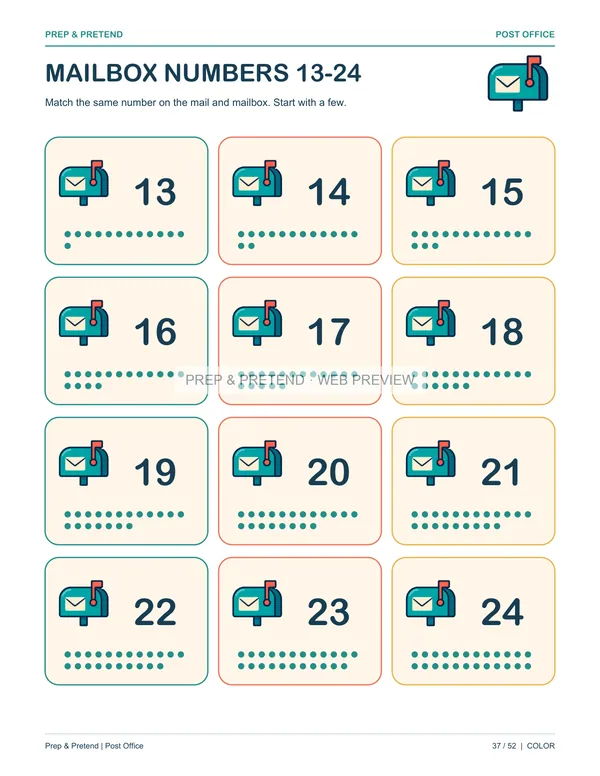 Post Office: actual printable mailbox numbers 13-24, page 37