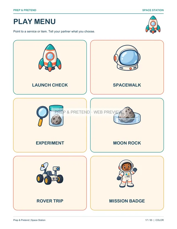 Space Station: actual printable play menu, page 17