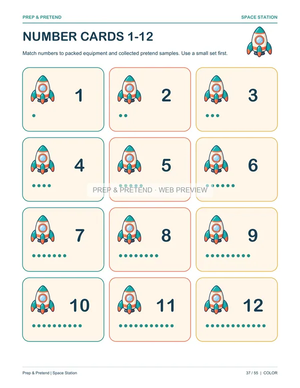 Space Station: actual printable number cards 1-12, page 37