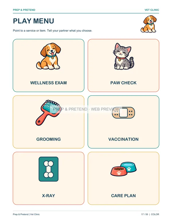Vet Clinic: actual printable play menu, page 17