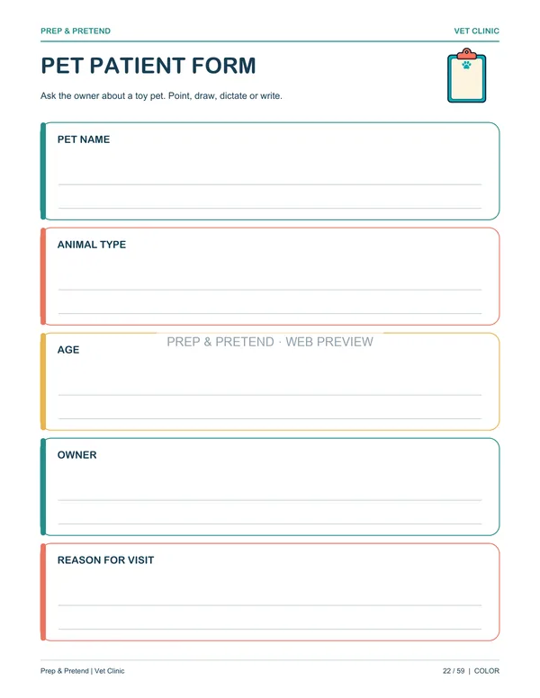 Vet Clinic: actual printable pet patient form, page 22