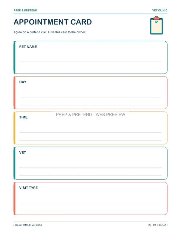 Vet Clinic: actual printable appointment card, page 23