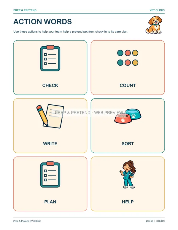 Vet Clinic: actual printable action words, page 29