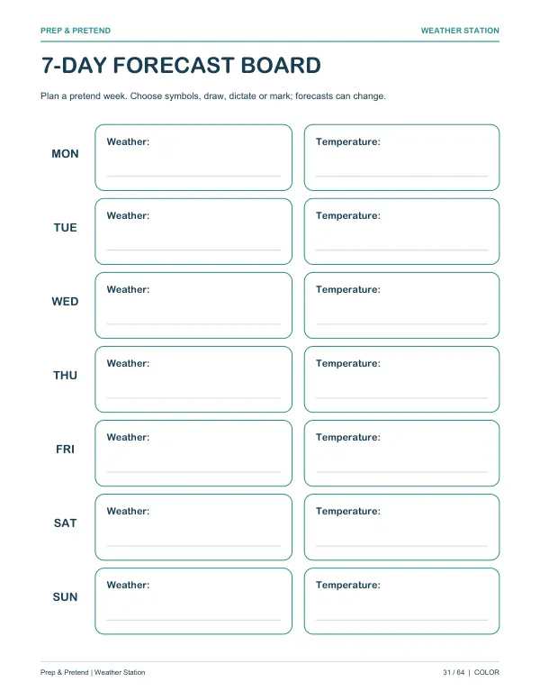 Weather Station: authentic printable 7-Day Forecast Board, page 31