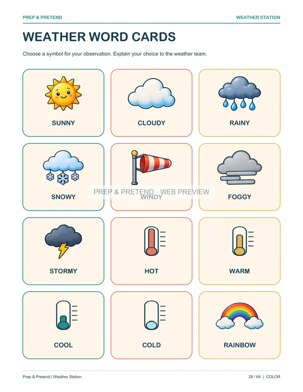 Weather Station: actual printable weather word cards, page 28