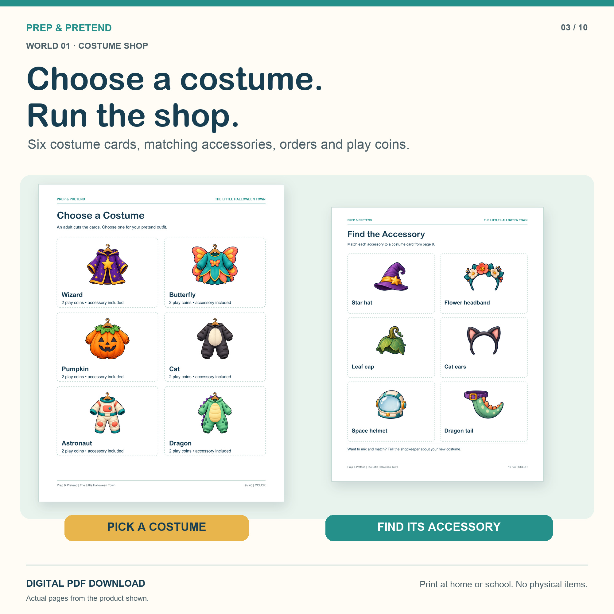 Actual printable and product images from The Little Halloween Town
