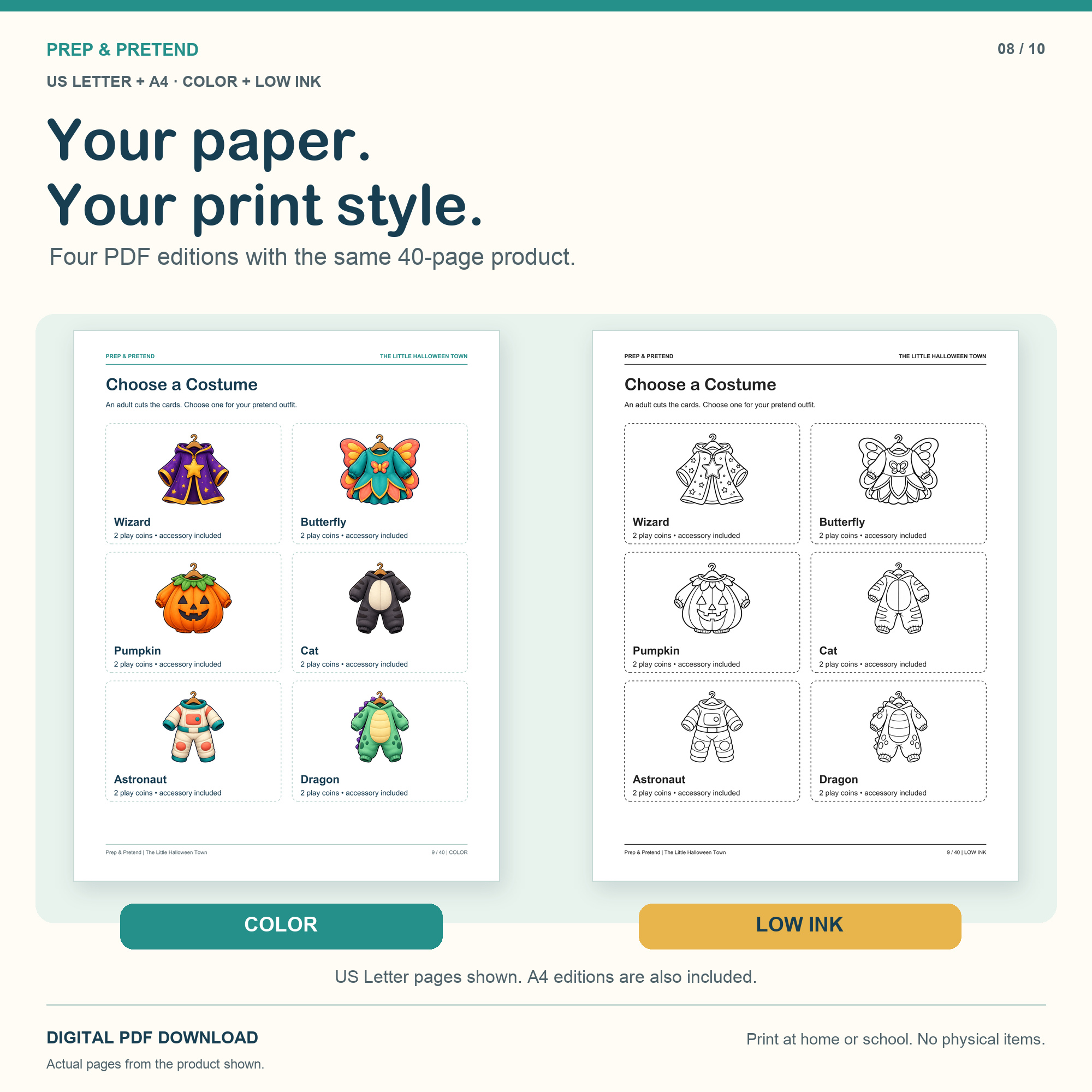Actual printable and product images from The Little Halloween Town
