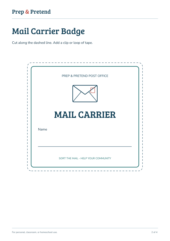 Mail Carrier badge from the free PDF, with a blank name line